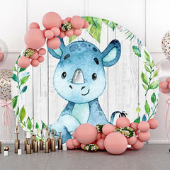 Lofaris Blue Animal Leaf Wood Round Baby Shower Backdrop