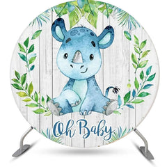 Lofaris Blue Animal Leaf Wood Round Baby Shower Backdrop