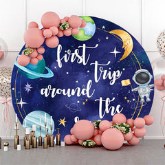 Lofaris Blue Astronanut Galaxy Round 1st Birthday Backdrop