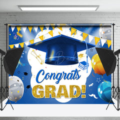 Lofaris Blue Bachelors Cap Balloon Flag Graduation Backdrop