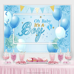 Lofaris Blue Balloon And Flags Its A Boy Baby Shower Backdrop