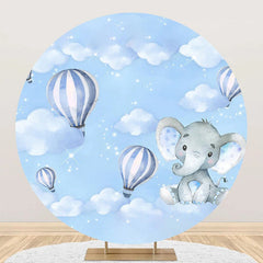 Lofaris Blue Balloon Elephant Sky Round Baby Shower Backdrop