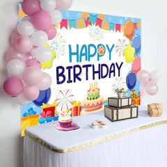 Lofaris Blue Balloon Gift Boxs Cake Birthday Backdrop