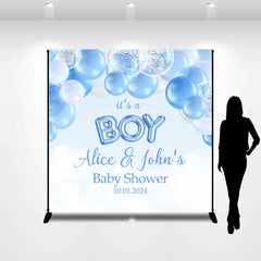 Lofaris Blue Balloons Boho Custom Boy Baby Shower Backdrop