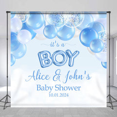 Lofaris Blue Balloons Boho Custom Boy Baby Shower Backdrop