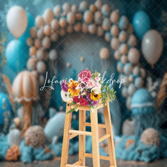 Lofaris Blue Balloons Jellyfish Dolphin Cake Smash Backdrop