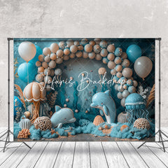 Lofaris Blue Balloons Jellyfish Dolphin Cake Smash Backdrop