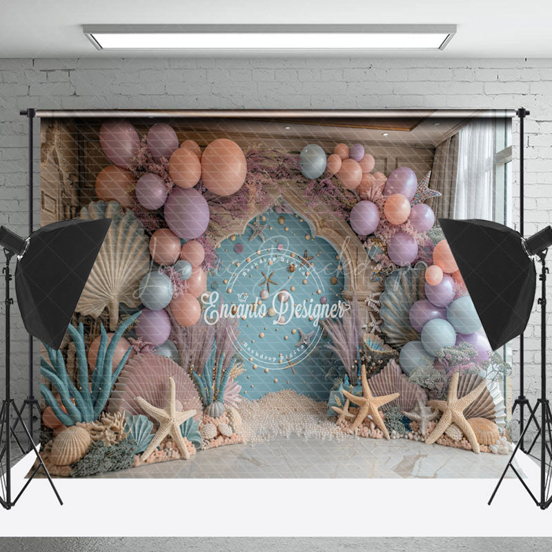 Lofaris Blue Balloons Summer Coastal Cake Smash Backdrop