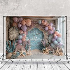 Lofaris Blue Balloons Summer Coastal Cake Smash Backdrop