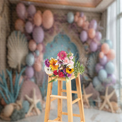 Lofaris Blue Balloons Summer Coastal Cake Smash Backdrop