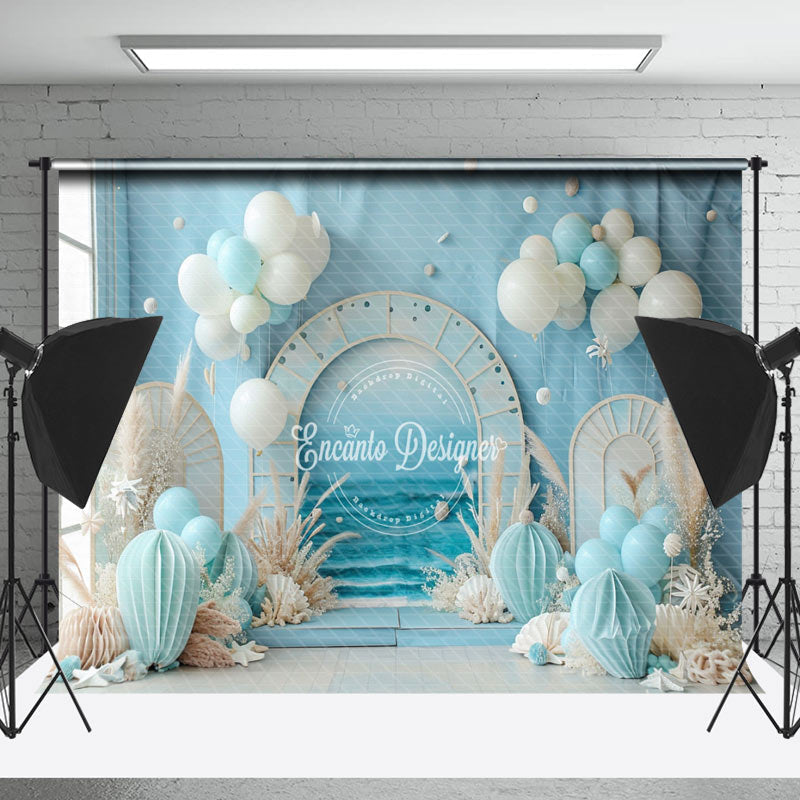 Lofaris Blue Beach Balloons Summer Backdrop For Cake Smash