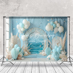 Lofaris Blue Beach Balloons Summer Backdrop For Cake Smash