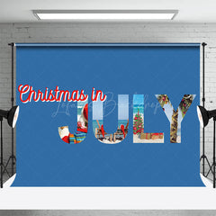 Lofaris Blue Beach Santa Claus Christmas In July Backdrop