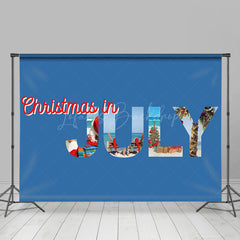 Lofaris Blue Beach Santa Claus Christmas In July Backdrop