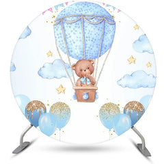 Lofaris Blue Bear Hot Air Balloon Circle Birthday Backdrop