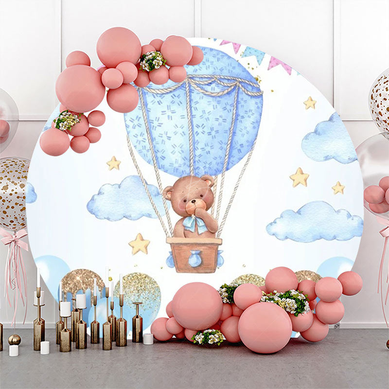 Lofaris Blue Bear Hot Air Balloon Circle Birthday Backdrop