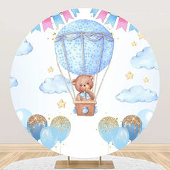 Lofaris Blue Bear Hot Air Balloon Circle Birthday Backdrop