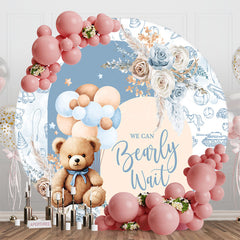 Lofaris Blue Bearly Wait Floral Round Baby Shower Backdrop