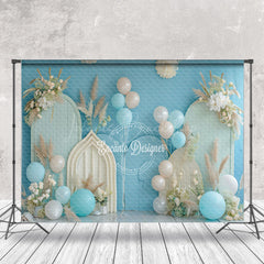 Lofaris Blue Beige Floral Balloon Summer Cake Smash Backdrop