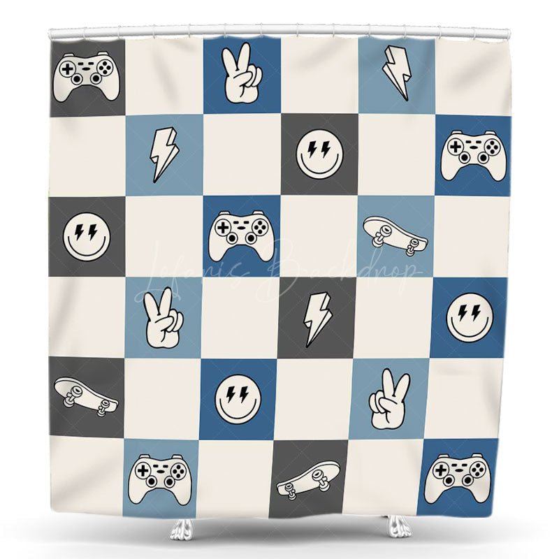 Lofaris Blue Beige Grey Games Plaid Patterns Shower Curtain