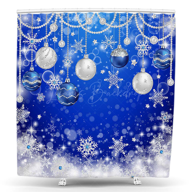 Lofaris Blue Bells Pearl Snow Bokeh Christmas Shower Curtain