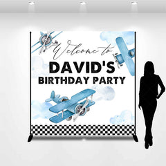 Lofaris Blue Biplanes Cloud Custom Birthday Backdrop For Boys