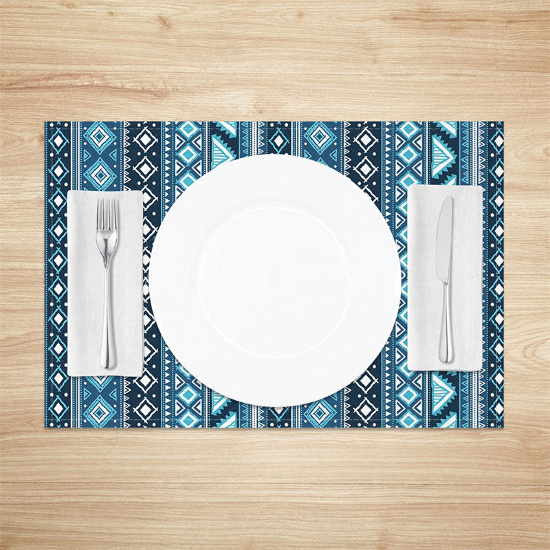 Lofaris Blue Black African Tribal Stripe Set Of 4 Placemats