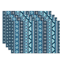 Lofaris Blue Black African Tribal Stripe Set Of 4 Placemats