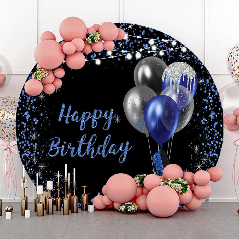 Lofaris Blue Black Balloons Round Happy Birthday Backdrop