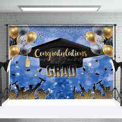 Lofaris Blue Black Cap Balloon Bokeh Congrats Grad Backdrop