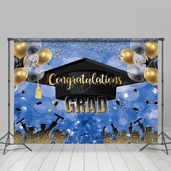 Lofaris Blue Black Cap Balloon Bokeh Congrats Grad Backdrop