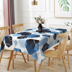 Lofaris Blue Black Repeat Hexagons Rectangle Tablecloth