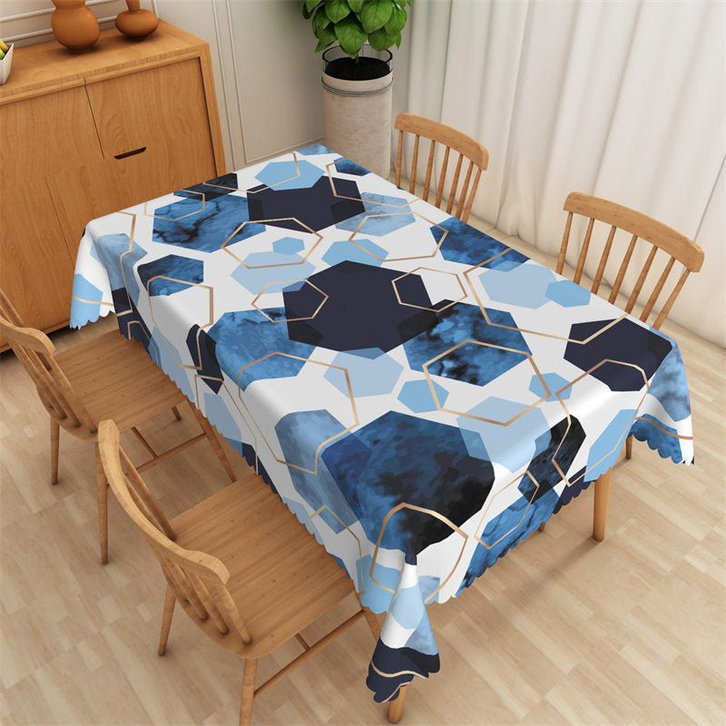 Lofaris Blue Black Repeat Hexagons Rectangle Tablecloth