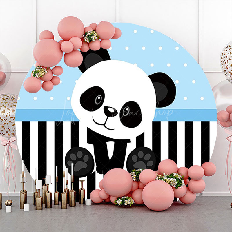 Lofaris Blue Black White Panda Round Baby Shower Backdrop