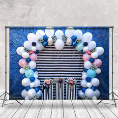 Lofaris Blue Black White Stripe Balloon Backdrop For Photo