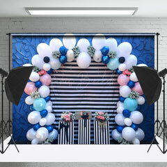 Lofaris Blue Black White Stripe Balloon Backdrop For Photo