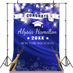 Lofaris Blue Bokeh Glitter Star Gold 2022 Congratulations Backdrop