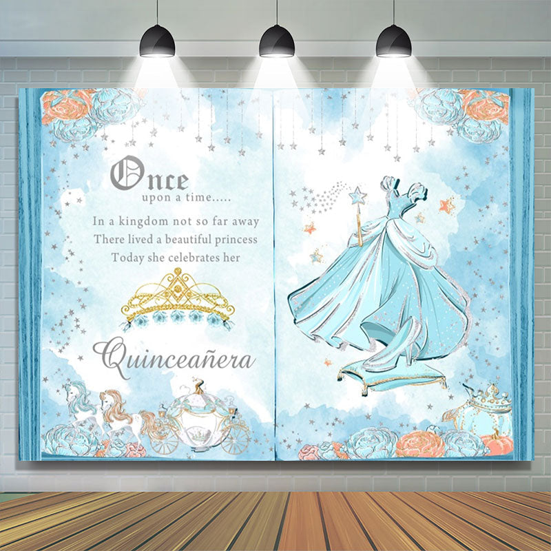 Lofaris Blue Book Princess Floral Crown Birthday Backdrop