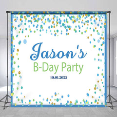 Lofaris Blue Border Dots White Custom Name Birthday Backdrop