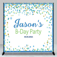 Lofaris Blue Border Dots White Custom Name Birthday Backdrop