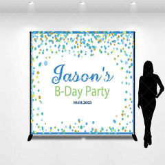 Lofaris Blue Border Dots White Custom Name Birthday Backdrop