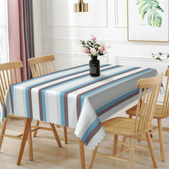 Lofaris Blue Brown White Wide Vertical Stripes Tablecloth