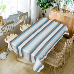 Lofaris Blue Brown White Wide Vertical Stripes Tablecloth