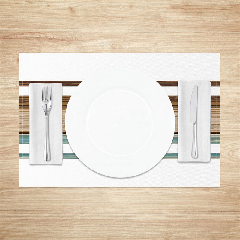 Lofaris Blue Brown Wooden Texture White Set Of 4 Placemats