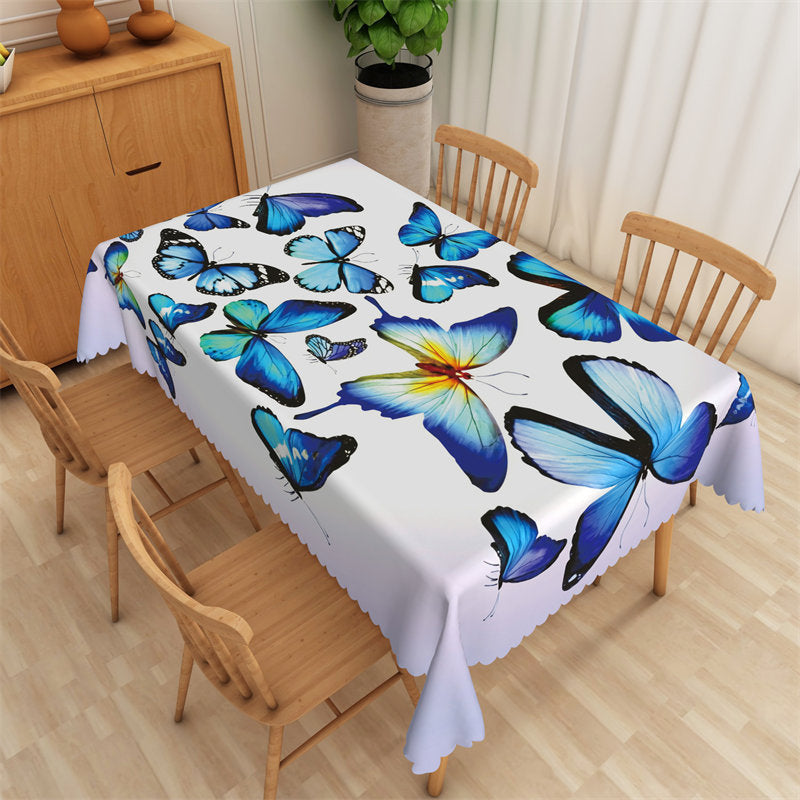 Lofaris Blue Butterflies Light Purple Boho Dining Tablecloth