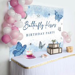 Lofaris Blue Butterfly Kisses Glitter Birthday Backdrop