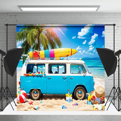 Lofaris Blue Camping Bus Sky Beach Holiday Summer Backdrop