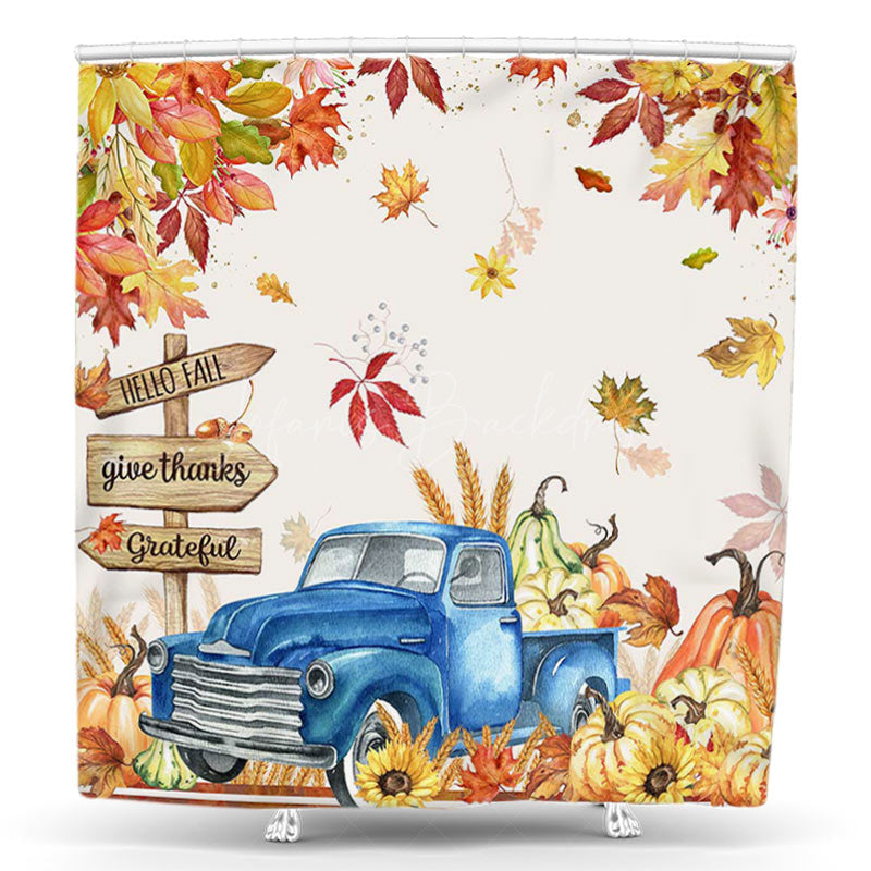 Lofaris Blue Car Autumn Maple Thanksgiving Shower Curtain