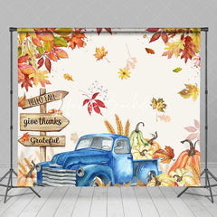 Lofaris Blue Car Maple Bumper Harvest Thanksgiving Backdrop