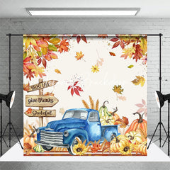 Lofaris Blue Car Maple Bumper Harvest Thanksgiving Backdrop